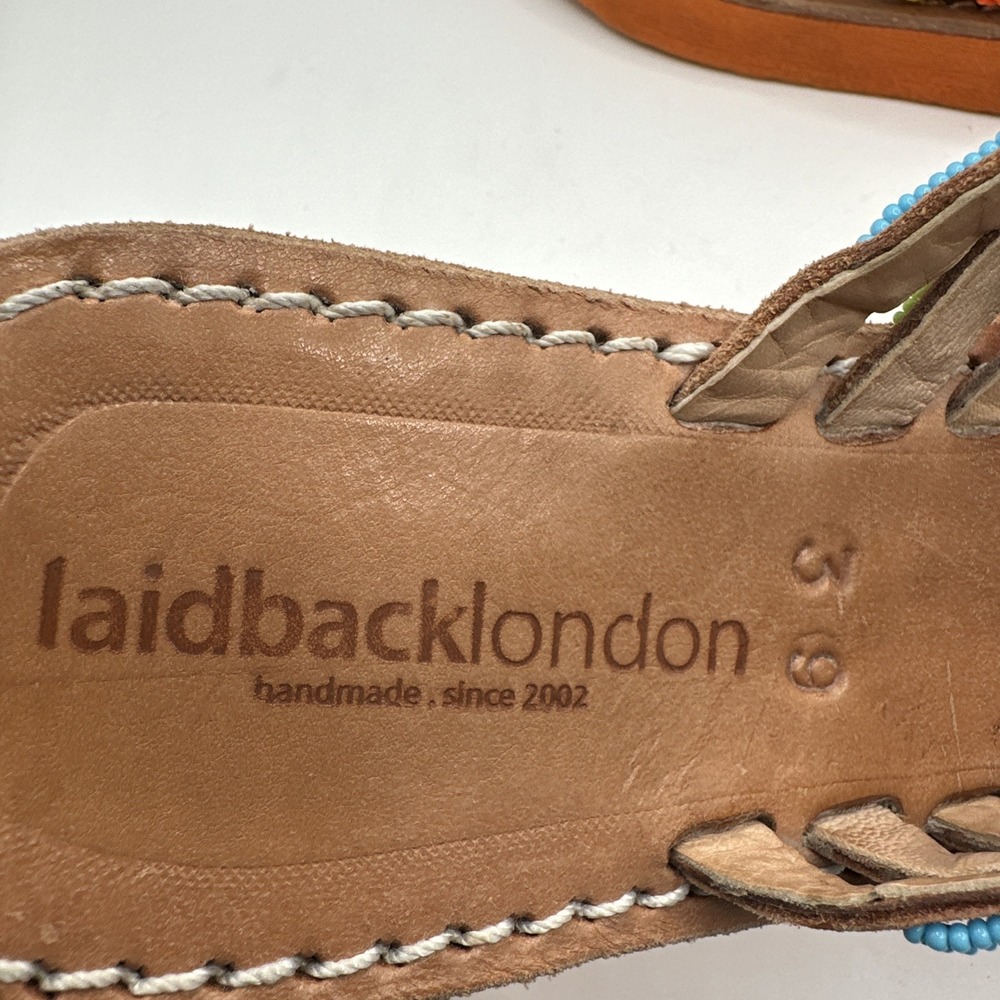 Laidback London Kamba Sandals Leather Handmade Beaded Toe Loop Size Sz‎ 39/ US 8 - Picture 3 of 6